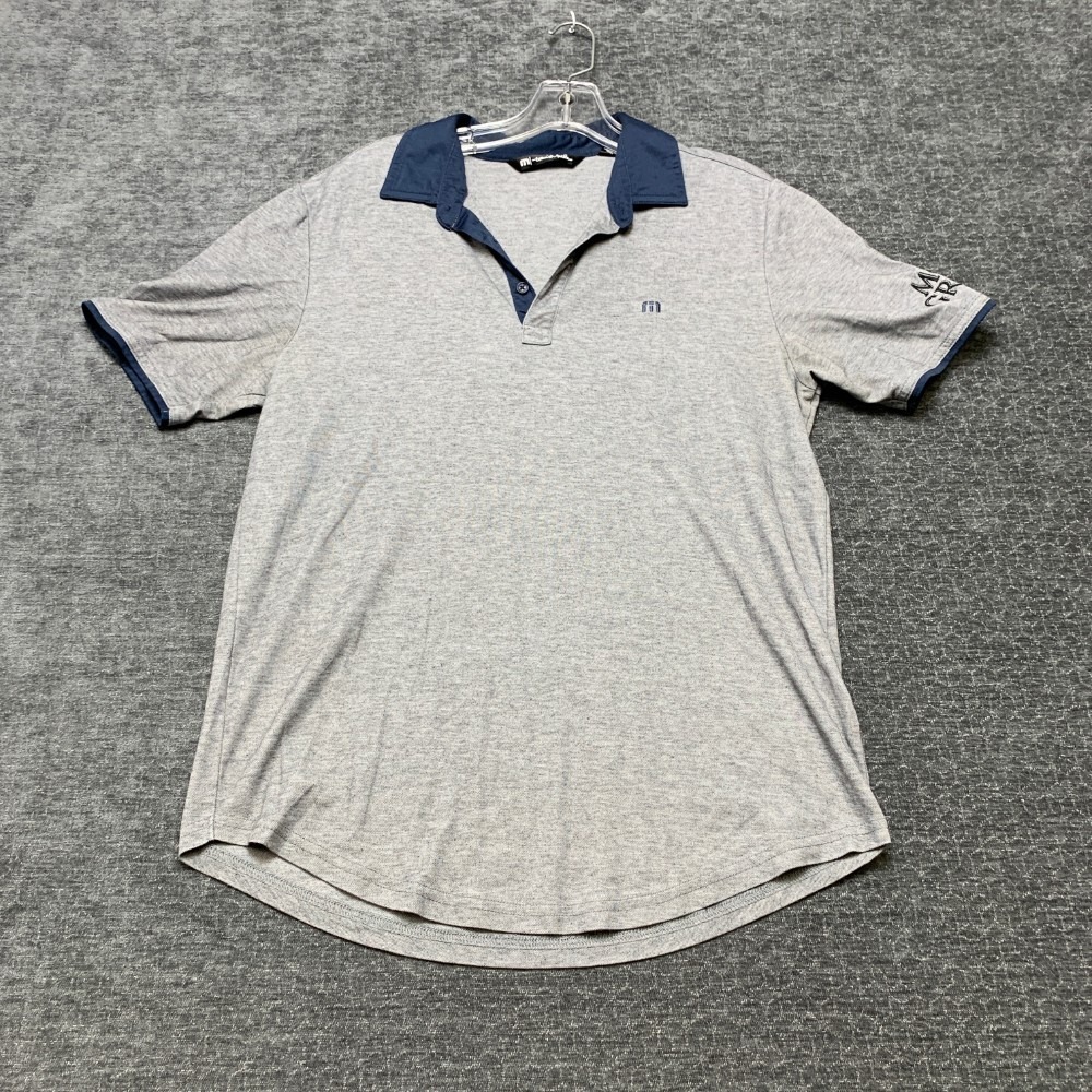 Travis Mathew Polo Shirt Mens Medium Gray Pima Cotton Round Hem Performance Golf